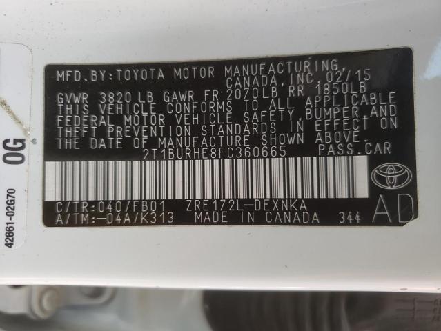 Photo 10 from auction – 2015 TOYOTA COROLLA L with VIN 2T1BURHE8FC360665