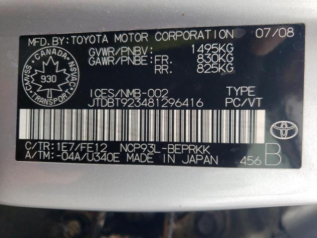 Photo 10 from auction – 2008 TOYOTA YARIS with VIN JTDBT923481296416