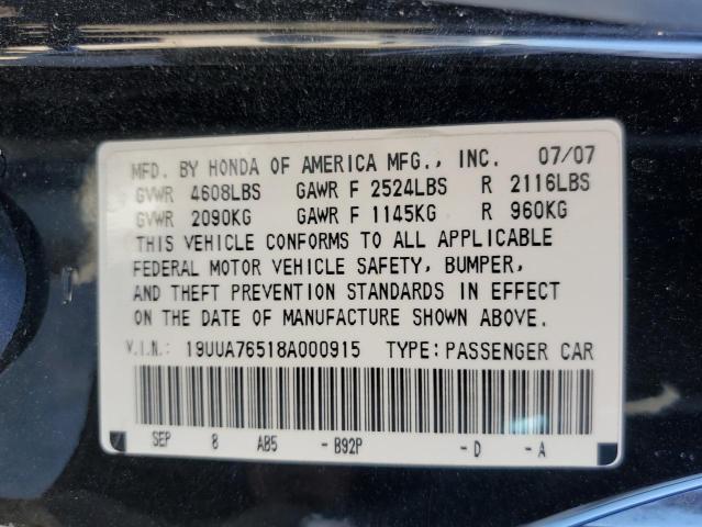 Photo 10 from auction – 2008 ACURA TL TYPE S with VIN 19UUA76518A000915