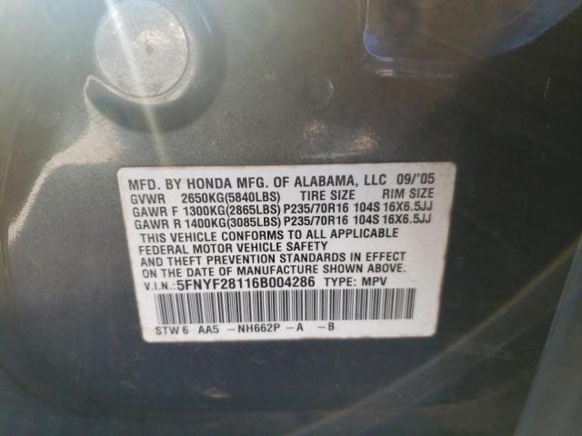 Photo 10 from auction – 2006 HONDA PILOT LX with VIN 5FNYF28116B004286