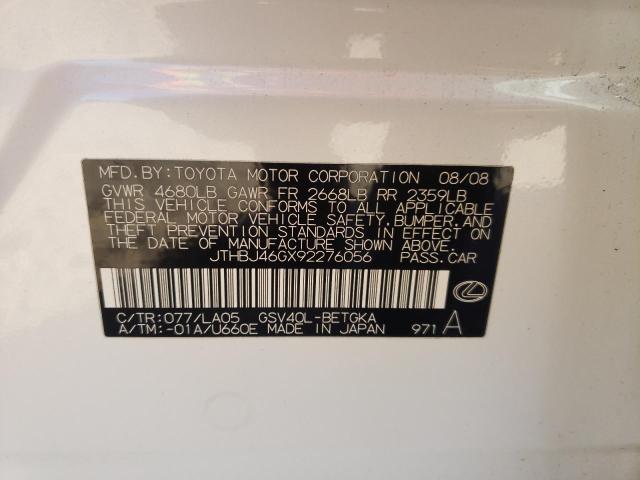 Photo 10 from auction – 2009 LEXUS ES 350 with VIN JTHBJ46GX92276056