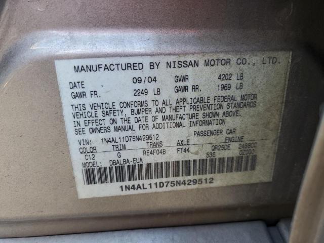 Photo 10 from auction – 2005 NISSAN ALTIMA S with VIN 1N4AL11D75N429512