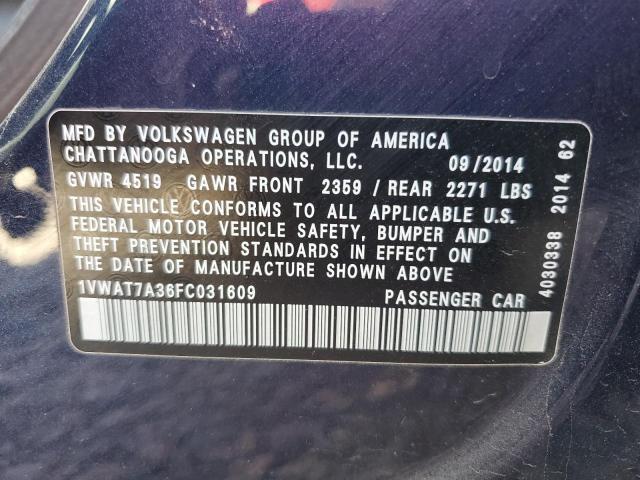 Photo 10 from auction – 2015 VOLKSWAGEN PASSAT S with VIN 1VWAT7A36FC031609