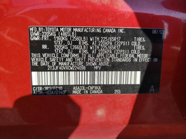 Photo 10 from auction – 2012 TOYOTA RAV4 with VIN 2T3JF4DVXCW224098