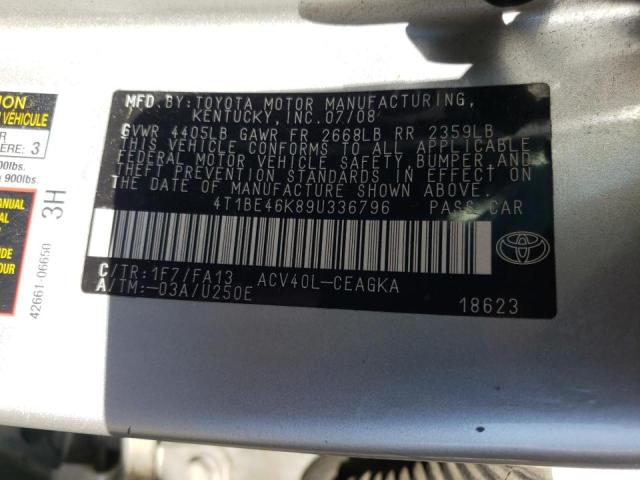 Photo 10 from auction – 2009 TOYOTA CAMRY BASE with VIN 4T1BE46K89U336796