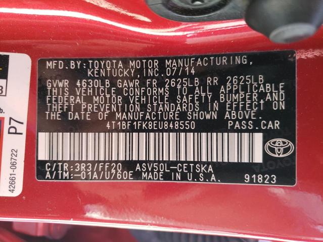 Photo 10 from auction – 2014 TOYOTA CAMRY L with VIN 4T1BF1FK8EU848550