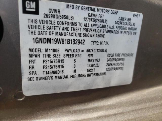 Photo 10 from auction – 2001 CHEVROLET ASTRO with VIN 1GNDM19W81B132942