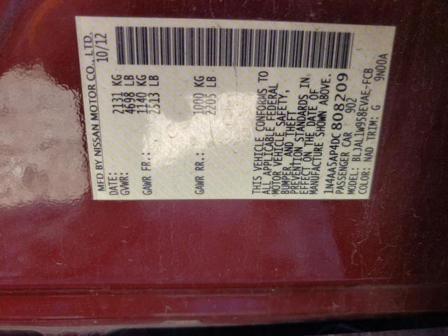 Photo 10 from auction – 2013 NISSAN MAXIMA S with VIN 1N4AA5AP4DC808209