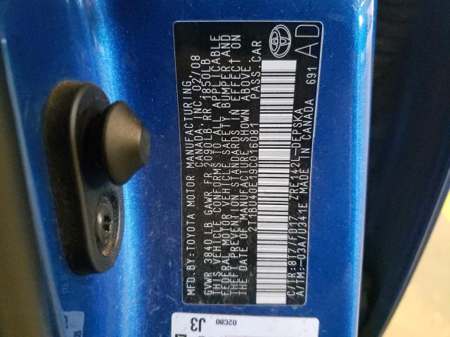 Photo 10 from auction – 2009 TOYOTA COROLLA BA with VIN 2T1BU40E19C016081