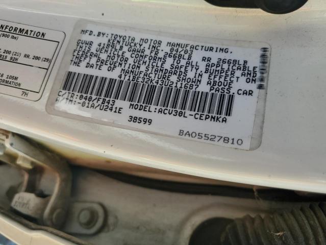 Photo 10 from auction – 2003 TOYOTA CAMRY LE with VIN 4T1BE32K43U211687