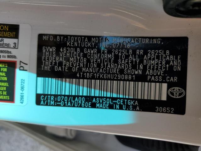 Photo 10 from auction – 2017 TOYOTA CAMRY LE with VIN 4T1BF1FK6HU290881