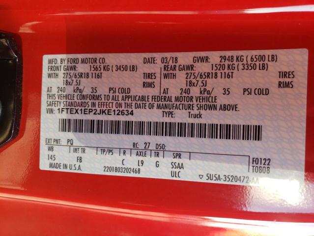 Photo 10 from auction – 2018 FORD F150 SUPER with VIN 1FTEX1EP2JKE12634