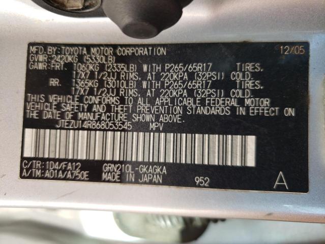 Photo 10 from auction – 2006 TOYOTA 4RUNNER SR with VIN JTEZU14R868053545