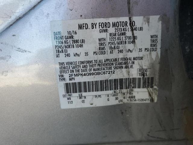 Photo 10 from auction – 2016 FORD EDGE SE with VIN 2FMPK4G99GBC67212