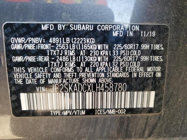 Photo 10 from auction – 2020 SUBARU FORESTER with VIN JF2SKADCXLH458780