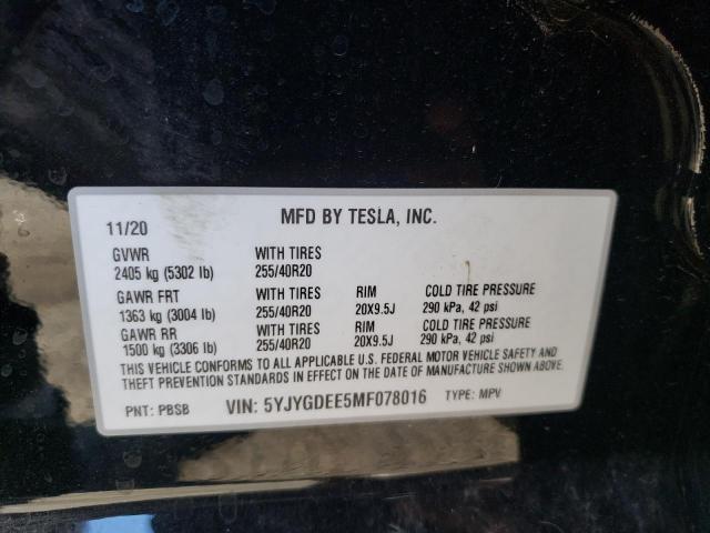 Photo 10 from auction – 2021 TESLA MODEL Y with VIN 5YJYGDEE5MF078016