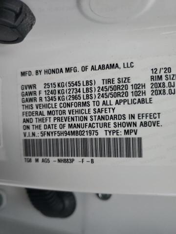 Photo 10 from auction – 2021 HONDA PILOT TOUR with VIN 5FNYF5H94MB021975