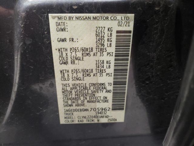 Photo 10 from auction – 2021 NISSAN FRONTIER S with VIN 1N6ED0EB6MN705962