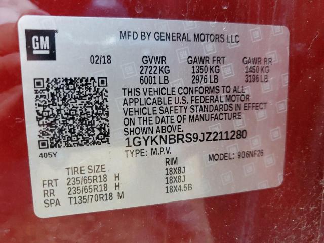 Photo 10 from auction – 2018 CADILLAC XT5 with VIN 1GYKNBRS9JZ211280