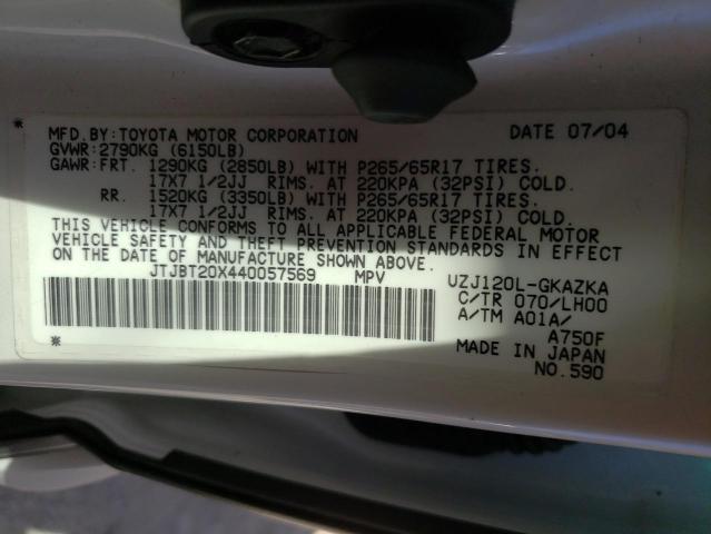 Photo 10 from auction – 2004 LEXUS GX 470 with VIN JTJBT20X440057569