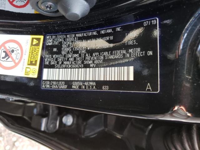 Photo 10 from auction – 2019 TOYOTA HIGHLANDER with VIN 5TDJZRFH3KS608249