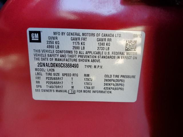 Photo 10 from auction – 2012 CHEVROLET EQUINOX LT with VIN 2GNALDEK6C6368490