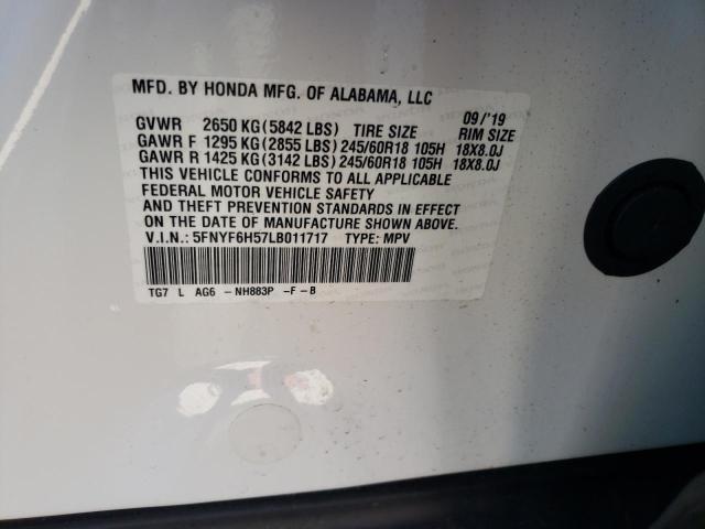 Photo 10 from auction – 2020 HONDA PILOT EXL with VIN 5FNYF6H57LB011717