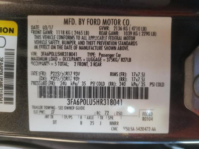 Photo 10 from auction – 2017 FORD FUSION SE with VIN 3FA6P0LU5HR318041