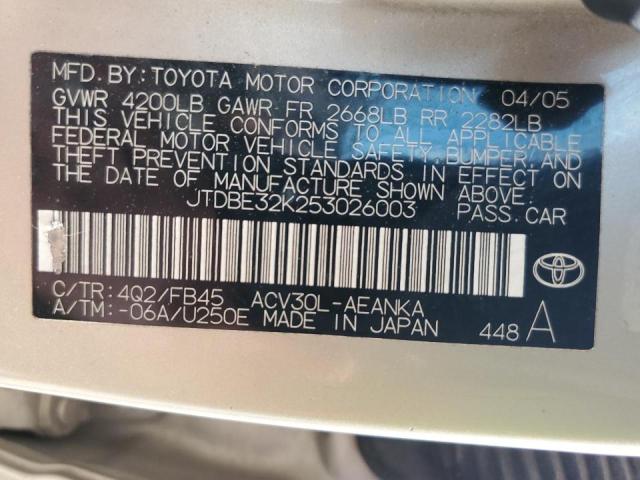 Photo 10 from auction – 2005 TOYOTA CAMRY LE with VIN JTDBE32K253026003