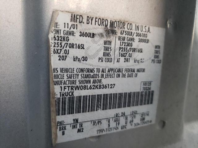 Photo 10 from auction – 2002 FORD F150 SUPER with VIN 1FTRW08L62KB36127