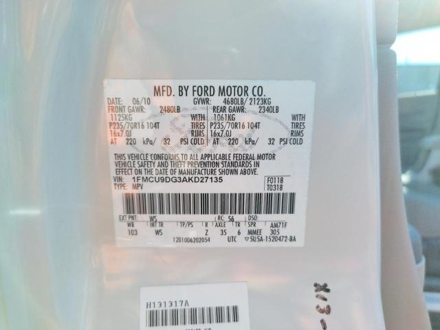 Photo 10 from auction – 2010 FORD ESCAPE XLT with VIN 1FMCU9DG3AKD27135