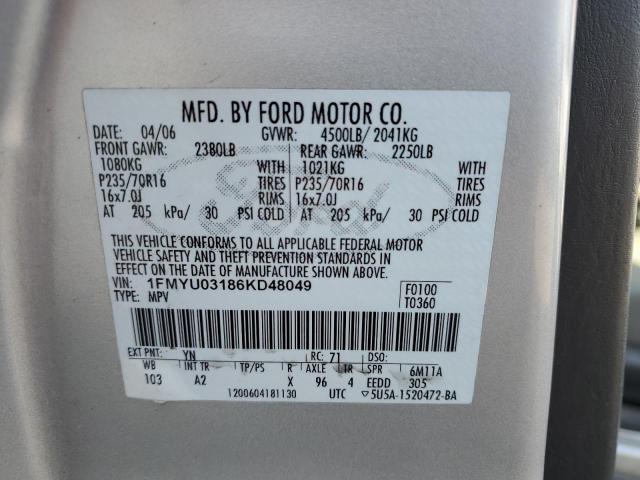Photo 10 from auction – 2006 FORD ESCAPE XLT with VIN 1FMYU03186KD48049