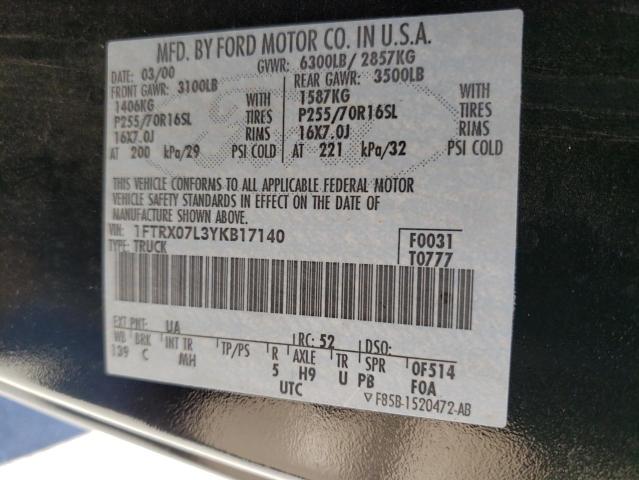 Photo 10 from auction – 2000 FORD F150 with VIN 1FTRX07L3YKB17140