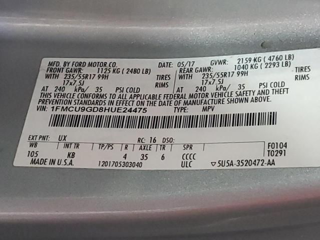 Photo 10 from auction – 2017 FORD ESCAPE SE with VIN 1FMCU9GD8HUE24475