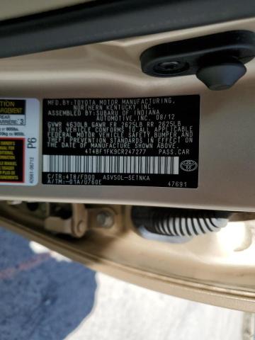 Photo 10 from auction – 2012 TOYOTA CAMRY BASE with VIN 4T4BF1FK9CR247277