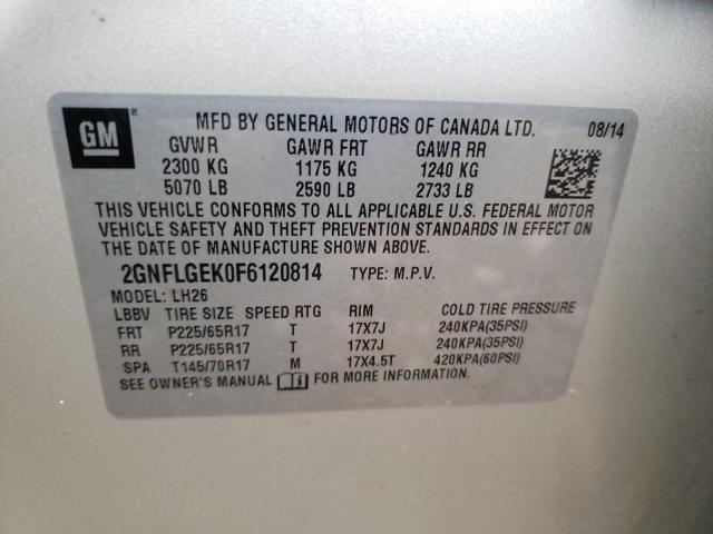 Photo 10 from auction – 2015 CHEVROLET EQUINOX LT with VIN 2GNFLGEK0F6120814