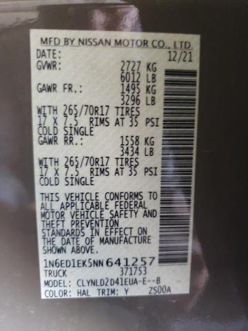 Photo 10 from auction – 2022 NISSAN FRONTIER S with VIN 1N6ED1EK5NN641257