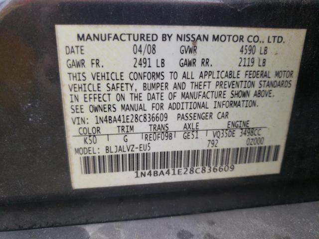 Photo 10 from auction – 2008 NISSAN MAXIMA SE with VIN 1N4BA41E28C836609
