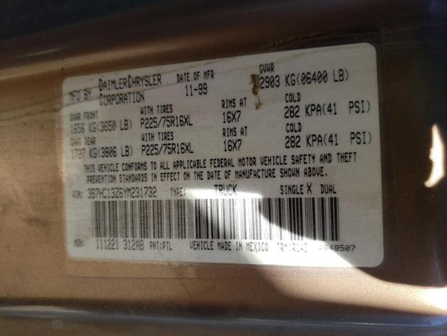 Photo 10 from auction – 2000 DODGE RAM 1500 with VIN 3B7HC13Z6YM231732