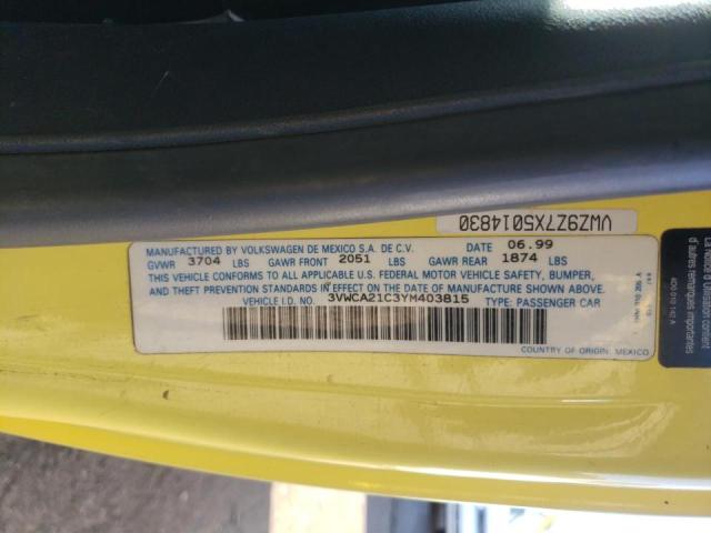 Photo 10 from auction – 2000 VOLKSWAGEN NEW BEETLE with VIN 3VWCA21C3YM403815