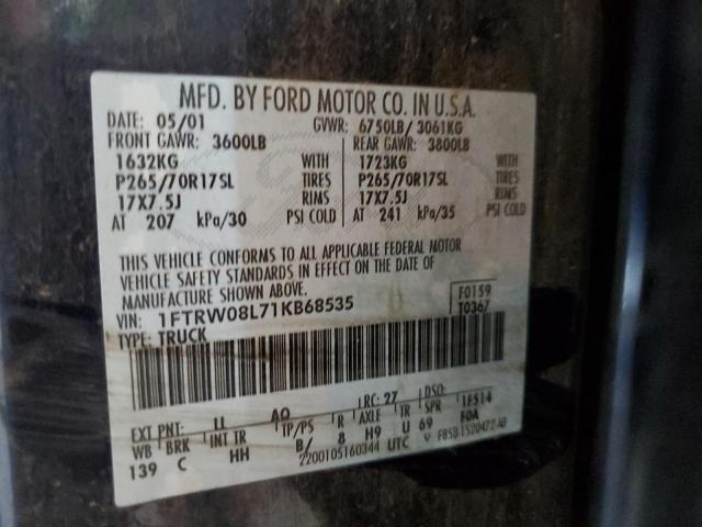 Photo 10 from auction – 2001 FORD F150 SUPER with VIN 1FTRW08L71KB68535