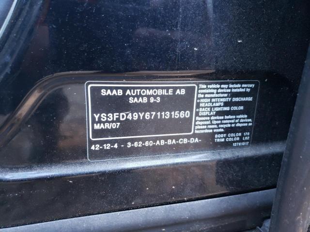 Photo 10 from auction – 2007 SAAB 9-3 2.0T with VIN YS3FD49Y671131560
