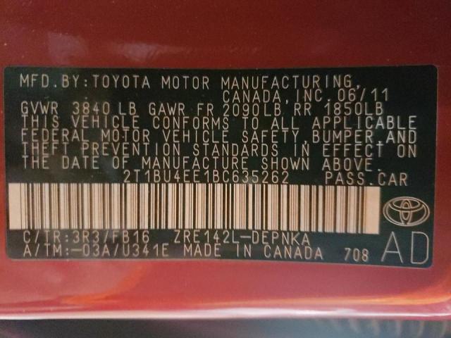 Photo 10 from auction – 2011 TOYOTA COROLLA BA with VIN 2T1BU4EE1BC635262