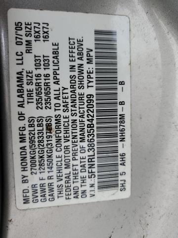 Photo 10 from auction – 2005 HONDA ODYSSEY EX with VIN 5FNRL38635B422099