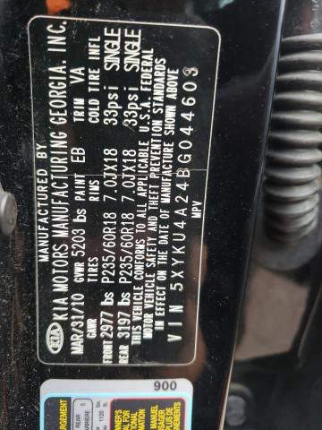 Photo 10 from auction – 2011 KIA SORENTO EX with VIN 5XYKU4A24BG044603