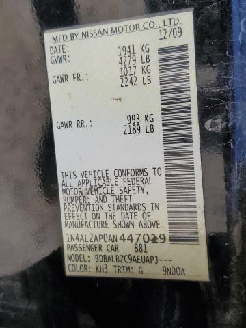 Photo 10 from auction – 2010 NISSAN ALTIMA BAS with VIN 1N4AL2AP0AN447019