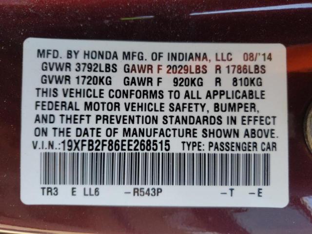 Photo 10 from auction – 2014 HONDA CIVIC EX with VIN 19XFB2F86EE268515