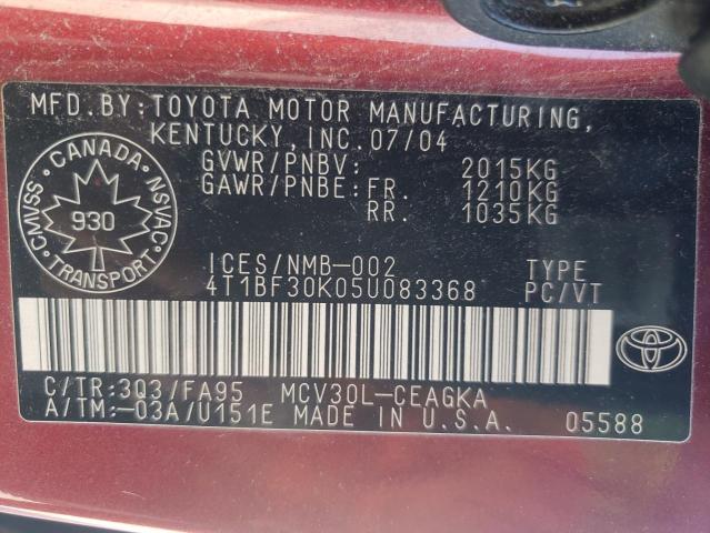 Photo 10 from auction – 2005 TOYOTA CAMRY LE with VIN 4T1BF30K05U083368