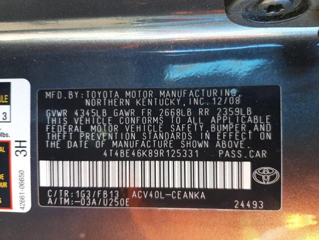 Photo 10 from auction – 2009 TOYOTA CAMRY BASE with VIN 4T4BE46K89R125331