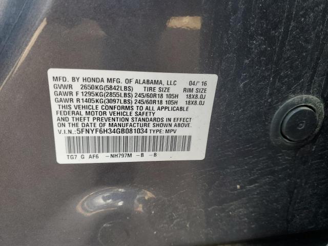 Photo 10 from auction – 2016 HONDA PILOT EX with VIN 5FNYF6H34GB081034